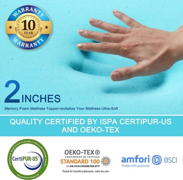 Bedluxury Dual Layer 3 Inch Memory Foam Mattress Topper Twin XL Size，2 Inch Gel Memory Foam and 1 Inch Cooling Pillow Top Mattress Pad Cover for Back Pain，Comfort Support & Pressure Relief - Image 4