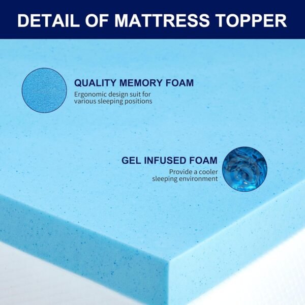 subrtex 3 Inch Memory Foam Mattress Topper Ventilated Gel Infused Bed Foam Topper, CertiPUR-US Certified, Twin XL, Blue - Image 5
