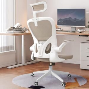 Ergonomic Office Chair, High Back Mesh Computer Desk Chair with Flip-up Arms, Adjustable Lumbar Support & Headrest, Swivel Rolling Task Chair for Home Office, Bedroom, Study, College Dorm khaki