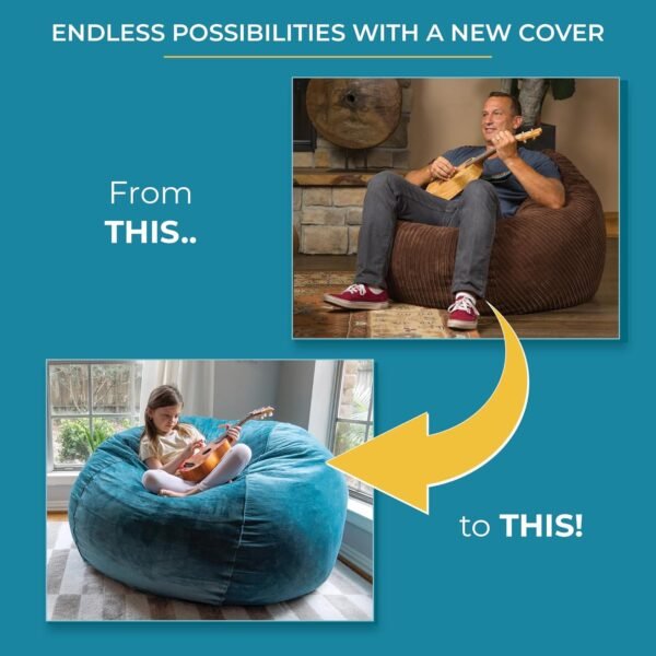 CordaRoy's Chenille Bean Bag Cover (Bean Bag Sold Separately) - Cover for Convertible Bean Bag Chair & Bed - Machine-Washable Chenille Fabric - for Basement, Living Room, Dorm - Full - Espresso - Image 3