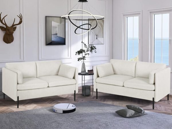 LINLUX 55'' Modern Loveseat Sofa Couch, Small Couches for Living Room, 2 Seat Couch for Small Spaces, Office, Bedroom, Apartment, with 2 Pillows, Beige - Image 4
