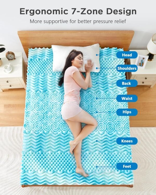PERLECARE 3-Inch 7-Zone Twin XL Memory Foam Mattress Topper, Cooling Gel Mattress Topper with Airflow Channels, CertiPUR-US Certified Cooling Mattress Topper for Body Pressure Relief - Image 2