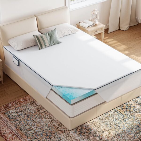 LINSY LIVING Cooling Mattress Topper Twin XL, 3 Inch Gel Infused Memory Foam with Deep Pocket Nylon Fabric, Soft Mattress Topper for XL Twin Size Bed