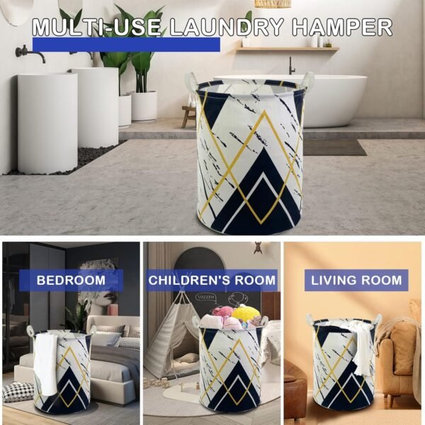 Large Collapsible Laundry Basket, Waterproof Laundry Hamper, Canvas Fabric Storage Basket Toy Storage Bin Organizer Nursery Hamper for College Dorm Bedroom Bathroom (Geometric Triangles) - Image 7