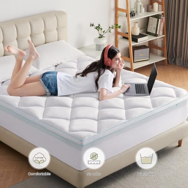 Dual Layer 4 Inch Twin Size Mattress Topper, 2 Inch Cooling Gel Memory Foam Plus 2 Inch Down Alternative Pillow Top with 8-21 Inch Deep Pocket - Image 4