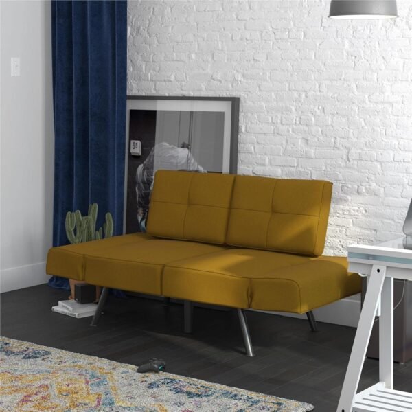 REALROOMS Euro Upholstered Tufted Loveseat Futon with Storage Pockets, Mustard Yellow - Image 5