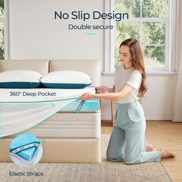 LINSY LIVING Cooling Mattress Topper Twin XL, 3 Inch Gel Infused Memory Foam with Deep Pocket Nylon Fabric, Soft Mattress Topper for XL Twin Size Bed - Image 5