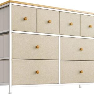 REAHOME 8 Drawer Dresser for Bedroom Chest of Drawers Closets Storage Units Organizer Large Capacity Steel Frame Wooden Top Living Room Entryway Office (Taupe)