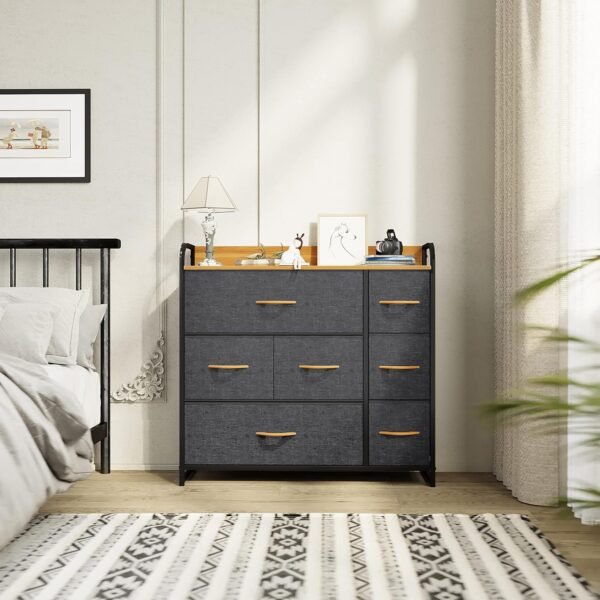 YITAHOME Dresser with 7 Drawers Storage Tower, Organizer Unit for Bedroom, Living Room, Hallway, Closets & Sturdy Steel Frame, Wooden Top & Easy Pull Fabric Bins, Grey - Image 2