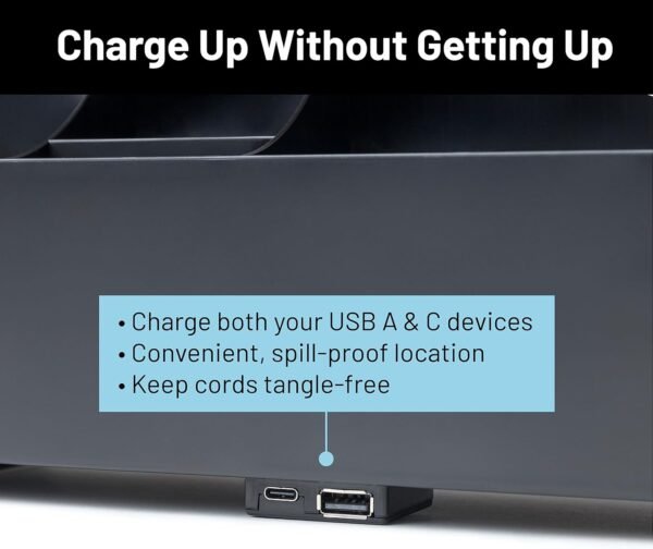 Squirrel-Bedside Perch for College Dorm Room Lofted Bed, Floating Organizer with USB-C & A Charging Ports, Small Spaces, Bed Side Caddy & Nightstand, Device & Cup Holder, Dorm Essential, Black - Image 9