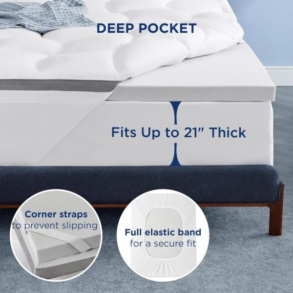 Bedsure Twin XL 4.5 Inch Memory Foam Mattress Topper for College Dorm, Dual Layer 2.5" Gel Memory Foam and 2" Waterproof Mattress Pad Dorm Room Essential, Extra Long Twin Pillow Top for Back Pain - Image 5