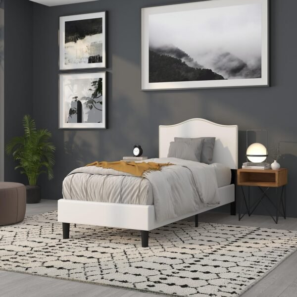 Flash Furniture Lexington Upholstered Twin Size Headboard with Accent Nail Trim in White Fabric - Image 7