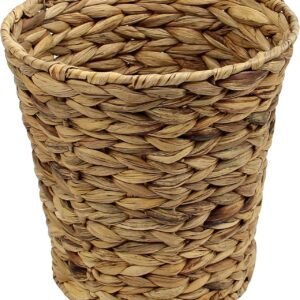 Casaphoria Round Water Hyacinth Garbage Baskets for Storage Natural Woven Hyacinth Laundry Rubbish Basket Durable Circular Waste Baskets Home Beautiful Decoration Storageworks Recycling Bin