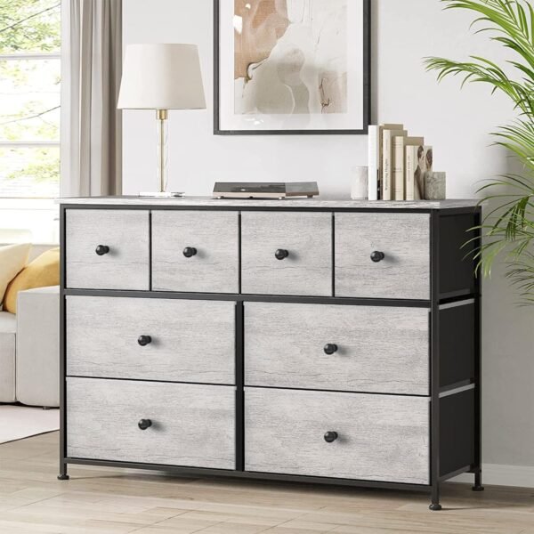 REAHOME 8 Drawer Dresser for Bedroom Faux Leather Chest of Drawers Closets Large Capacity Organizer Tower Steel Frame Wooden Top Living Room Entryway Office (Dark Taupe) - Image 4