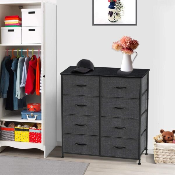 Yesker Dresser with 8 Drawers for Bedroom - Storage Tower, Bedside Furniture & Night Stand End Table Dresser for Home, Office, College Dorm, Sturdy Steel Frame Organizer, Wood Top (Dark Grey) - Image 5