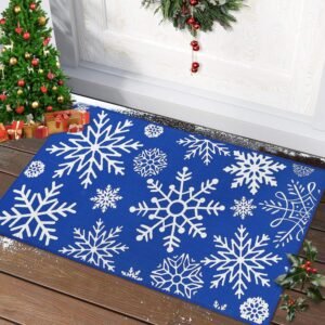 CAROMIO Door Mat Christmas Indoor Outdoor Doormat Front Door Mats Xmas Welcome Doormat Non-Slip Entry Door Rugs Washable Floor Mats for Bedroom Living Room Kitchen Nursery, 17″ x 29″ Blue