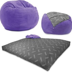 CordaRoy’s Chenille Bean Bag – Convertible Bean Bag Chair & Bed – Machine-Washable Chenille Fabric Cover – for Basement, Living Room, Game Room, Dorm & More – Queen Size – Very Peri Purple