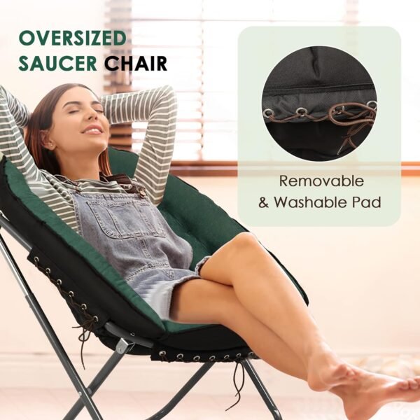 Saucer Chairs for Adults, Oversized 265 lb Saucer Chair for Bedroom, Papasan Chair with Cushion and Frame, Folding Saucer Chair, Moon Chair - Image 4