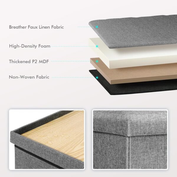 B FSOBEIIALEO Storage Ottoman with Tray, Small Ottomans Cube Folding Coffee Table Foot Stool Footrest Seat, Dark Grey Linen 16"X15.7"x15" - Image 5