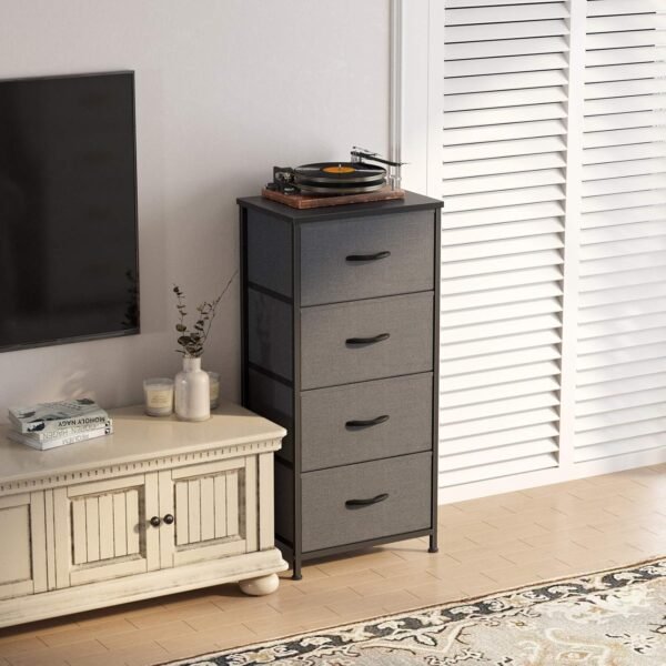 Cubiker Dresser Storage Tower, 4 Drawers Fabric Organizer Unit for Bedroom Hallway Entryway Closets, 16" Small Dresser Clothes Storage with Sturdy Steel Frame Wood Top, Dark Grey - Image 4