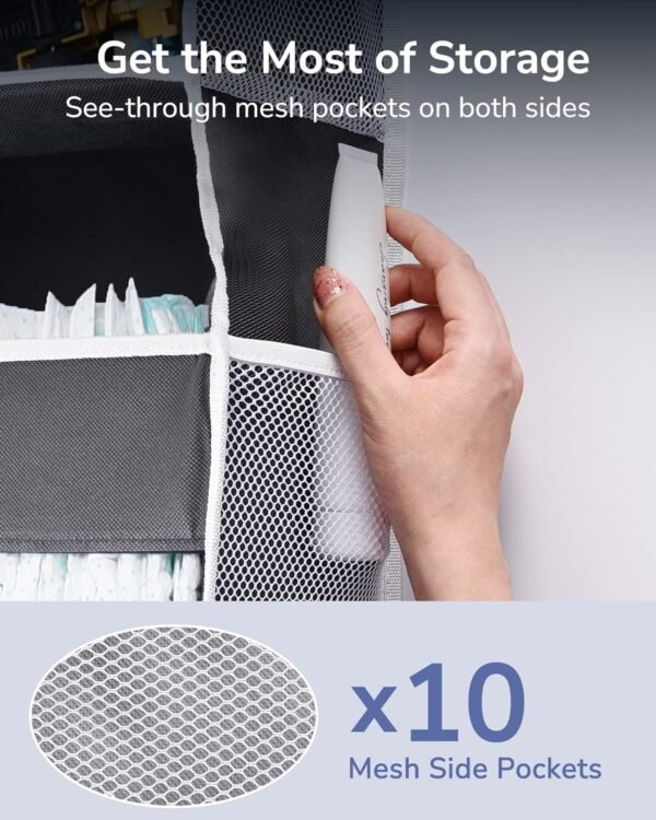 ULG 1 Pack Over Door Organizer with 5 Large Pockets 10 Mesh Side Pockets, 44 lbs Weight Capacity Hanging Storage Organizer with Clear Window Kids Toys, Shoes, Diapers, Dark Grey, 5 Layers - Image 7