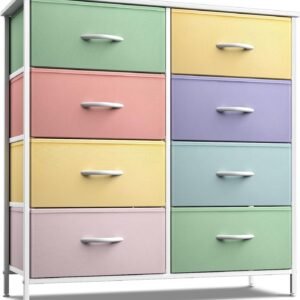 Sorbus Kids Dresser with 8 Drawers – Furniture Storage Chest Tower Unit for Bedroom, Hallway, Closet, Office Organization – Steel Frame, Wood Top, Tie-dye Fabric Bins (Pastel 1)