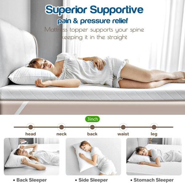 3 Inch Cooling Memory Foam Mattress Topper Twin XL College Dorm, High Density Foam Bed Topper with Washable Removable Bamboo Cover, Organic, Hypoallergenic, OEKO-TEX XL Twin Mattress Topper - Image 5