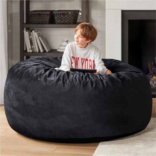 Codi Oversized Bean Bag Chair with Filler Included, 5 FT - Comfy Large Beanbag Chairs for Adults, Memory Foam Added - Machine Washable and Soft Mink Bonded Cover - Black, 5ft - Image 4