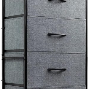 WLIVE Dresser with 4 Drawers, Storage Tower, Organizer Unit, Fabric Dresser for Bedroom, Hallway, Entryway, Closets, Sturdy Steel Frame, Wood Top, Easy Pull Handle, Dark Grey