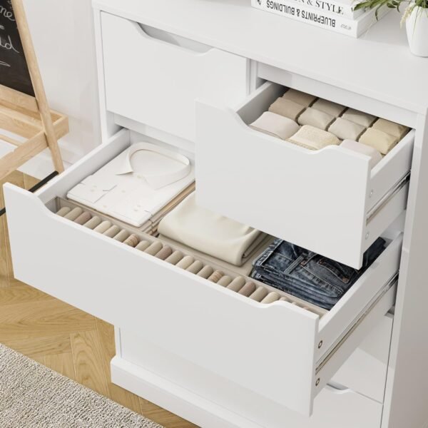 HOSTACK Modern 5 Drawer Dresser for Bedroom, Chest of Drawers with Storage, Wood Storage Chest Organizers with Cut-Out Handles, Accent Storage Cabinet for Living Room, Entryway, Hallway, White - Image 8