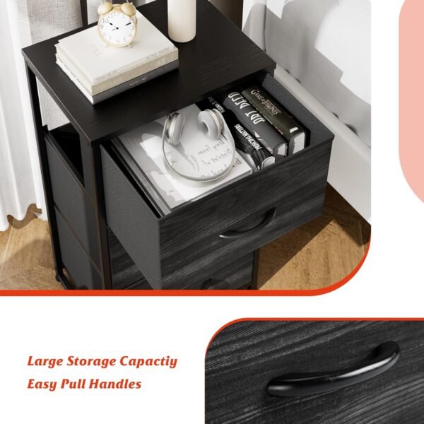 Nicehill Nightstand, Dresser with 3 Drawers, Bedside Table Chest of Drawers, Small Dresser for Bedroom, Kids' Room, Closet, Kids Dresser with Wooden Top Steel Frame, Modern, Black Wood Grain - Image 5
