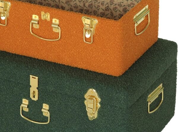 HofferRuffer Velvet Storage Trunk with wood Frame, Set of 2 bedroom Storage Chest with Handles, Organizer Decorative Box Hinged Lid with Gold Hardware Accents (Orange/Green) - Image 6