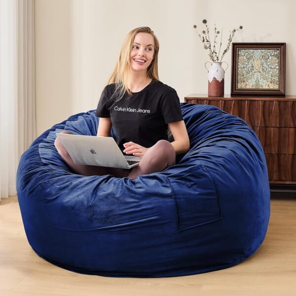 Bean Bag Chair for Adults - BeanBag Chairs with Soft Cover - Furniture Round Fluffy Couch Sofa for Living Room Lounge Bedroom College Dorm - Gifts for Gaming Reading Relaxing, 4 Feet, Navy - Image 2
