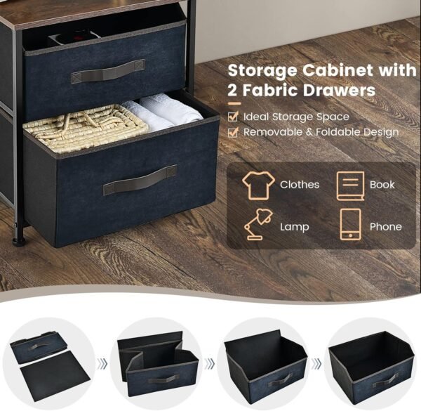 Giantex Nightstand with 2 Drawers Set of 2, End Table Small Dresser w/Removable Fabric Bins & Wood Top, Sturdy Metal Frame, Pull Handle, Bedside Table for Home Bedroom College Dorm - Image 5