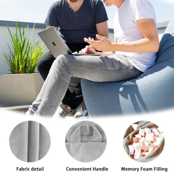 3FT Bean Bag Chairs for Adults/Teens with Memory Foam Filling Bean Bag Sofa with Handle Ultra Soft Washable Corduroy Fabric Lazy Sofa for Living Room Bedroom College Dorm Light Grey - Image 5
