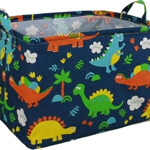 Rectangle Blue Dinosaur Pattern Kids Storage Basket Laundry Clothes Basket Laundry Hamper with Handles,Baby Toys Storage Box and Bins Toys Gift Basket for Boys and Girls Rooms Decor