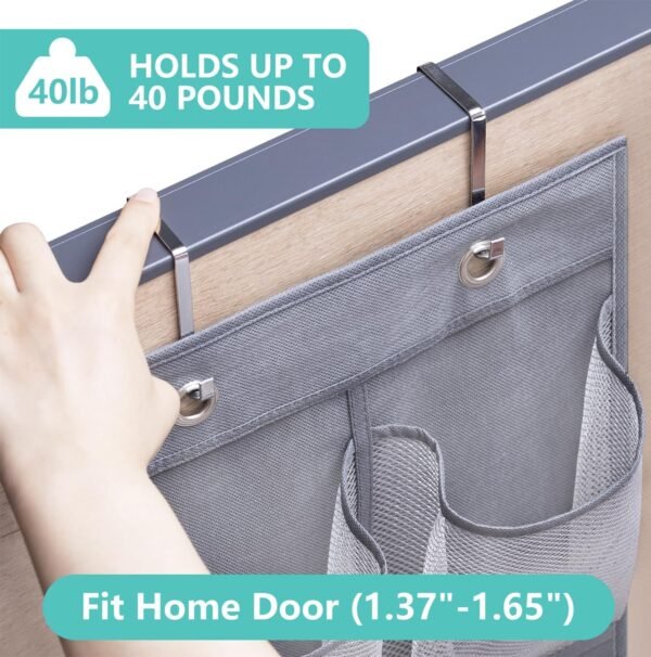 MISSLO Narrow Over The Door Shoe Organizer Door Hanger 12 Large Mesh Pockets Hanging Shoe Rack for Closet Door Cruise Ship Essential, Grey, 2 Pack - Image 4