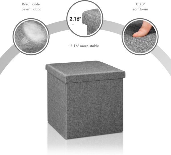 B FSOBEIIALEO Storage Ottoman with Tray, Small Ottomans Cube Folding Coffee Table Foot Stool Footrest Seat, Dark Grey Linen 16"X15.7"x15" - Image 7