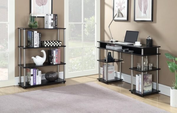 Convenience Concepts Designs2Go No Tools Student Contemporary Office Desk and Vanity with Shelves, 47.25" L x 15.75" W x 30" H, Black - Image 5