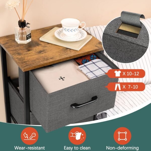 Yoobure Nightstand with 3 Fabric Drawers, Storage Drawers Small Dresser for Bedroom, Night Stands Bedside Tables Closet Drawers Dressers & Chests Organizer Unit Fabric Dresser for Hallway College Dorm - Image 5