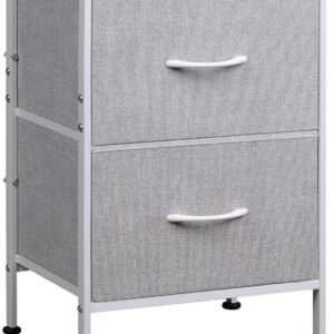 WLIVE Nightstand, Nightstand with 2 Drawers, Bedside Furniture, Night Stand, Small Dresser for Bedroom, College Dorm, End Table with Fabric Bins, Dormitory, Light Grey, Size L