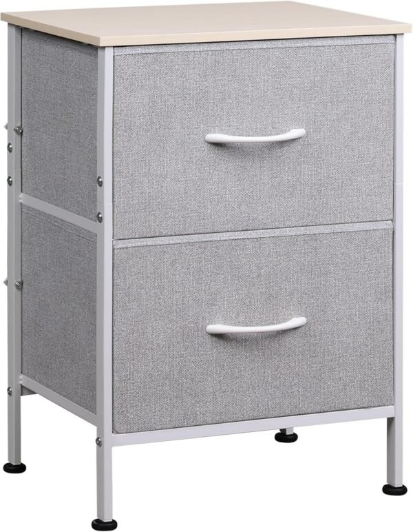 WLIVE Nightstand, Nightstand with 2 Drawers, Bedside Furniture, Night Stand, Small Dresser for Bedroom, College Dorm, End Table with Fabric Bins, Dormitory, Light Grey, Size L