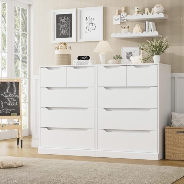 HOSTACK Modern 5 Drawer Dresser for Bedroom, Chest of Drawers with Storage, Wood Storage Chest Organizers with Cut-Out Handles, Accent Storage Cabinet for Living Room, Entryway, Hallway, White - Image 4