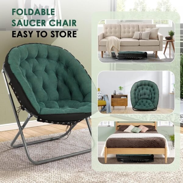 Saucer Chairs for Adults, Oversized 265 lb Saucer Chair for Bedroom, Papasan Chair with Cushion and Frame, Folding Saucer Chair, Moon Chair - Image 3