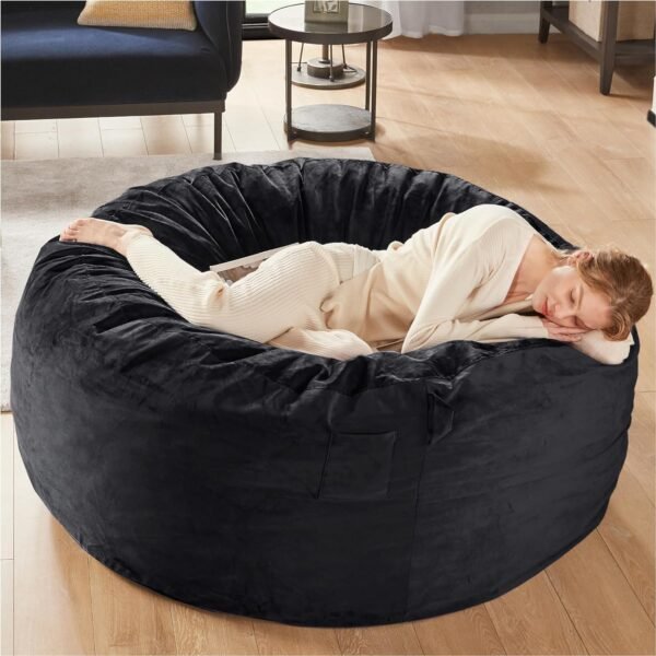 Codi Oversized Bean Bag Chair with Filler Included, 5 FT - Comfy Large Beanbag Chairs for Adults, Memory Foam Added - Machine Washable and Soft Mink Bonded Cover - Black, 5ft - Image 5