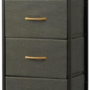 Dresser-4 Drawers, Fabric Organizer Unit for Bedroom, Hallway, Closets-Perfect Storage Cabinet for office workers-Sturdy Steel Frame, Wood Top, Easy Pull Handle, Dark Grey