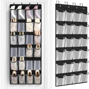 FENTEC 24 Large Pockets Over Door Shoe Organizer, Mesh Hanging Shoe Organizer Shoe Rack for Closet Mesh Closet Shoe Holder, Over Door Organizer for Cruise Ships, Shoe Organizer for Wall, Black, 1 Pack