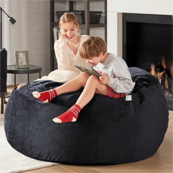 Codi Oversized Bean Bag Chair with Filler Included, 5 FT - Comfy Large Beanbag Chairs for Adults, Memory Foam Added - Machine Washable and Soft Mink Bonded Cover - Black, 5ft - Image 3