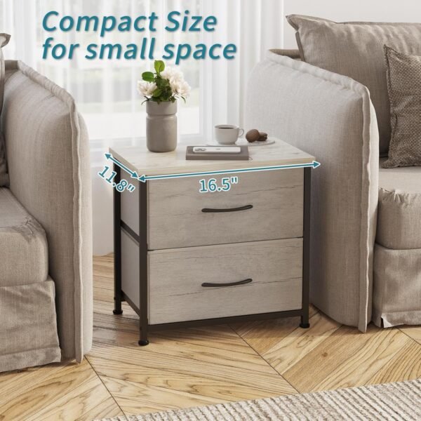 LUMTOK Greige Nightstand with Drawer, 2 Drawers Dresser for Bedroom, Small Night Stand and Dressers Sets with 2 Fabric Drawers, End Table with Drawer for Living Room, College Dorm (1PCS) - Image 5