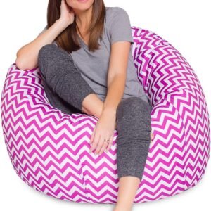 Big Comfy Bean Bag Chair: Posh Large Beanbag Chairs with Removable Cover for Kids, Teens and Adults – Polyester Cloth Puff Sack Lounger Furniture for All Ages – 35 Inch – Chevron Purple and White